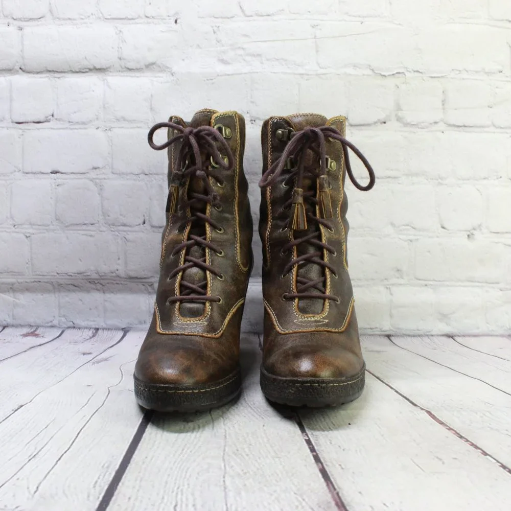 TIMBERLAND Brown Leather Chunky Heel Lace Up Winter Boots Size 7.5 M - Picture 4 of 10